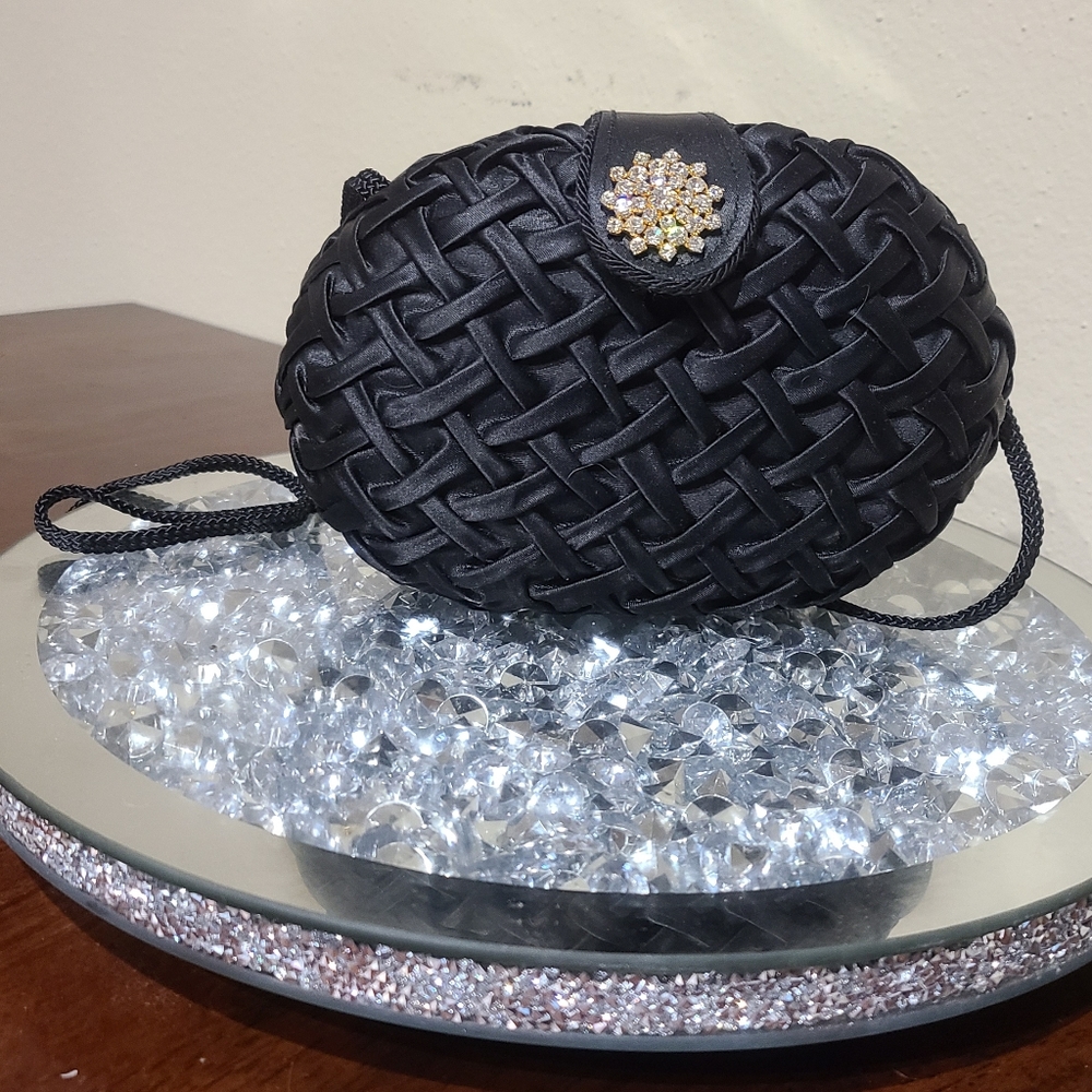 Black Satin Evening Clutch Handbag